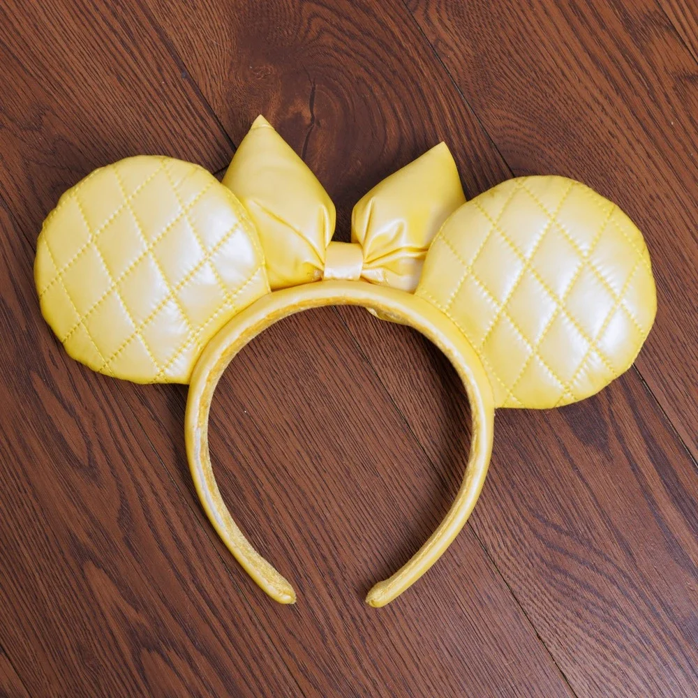 Disney Parks Minnie Mouse Quilted Yellow Puffy Bow Ear Headband Accessory